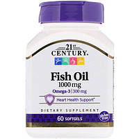 Омега 3 21st Century Fish Oil Omega 3 1000mg 300mg 60 Softgels MY, код: 7723755