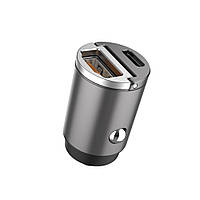 Автомобильное зарядное устройство Aspor A908 Mini Metal (USB USB-C 4.8A 30W)- графитовое UN, код: 8372453