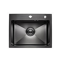 Мойка для кухни Platinum Handmade PVD черная 500х450х220 (толщина 3,0 1,5 мм, корзина и дозат FE, код: 8413300