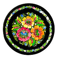 Тарелка декоративная Петриковская роспись ручной работы из дерева 15 см МАЛЬВЫ Украинский сувенир