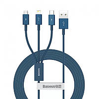 Кабель Baseus 3в1 Fast Charging MicroUSB+TypeC+Lightning 3.5A CAMLTYS-03 1.5 м Синий OM, код: 7936499