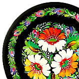 Тарілка декоративна Петриківський розпис ручної роботи з дерева 15 см ЧОРНОБРИВЦІ сувенір, фото 2
