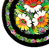 Тарілка декоративна Петриківський розпис ручної роботи з дерева 15 см ЧОРНОБРИВЦІ сувенір, фото 3