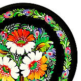 Тарілка декоративна Петриківський розпис ручної роботи з дерева 15 см ЧОРНОБРИВЦІ сувенір, фото 5