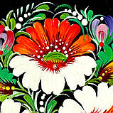 Тарілка декоративна Петриківський розпис ручної роботи з дерева 15 см ЧОРНОБРИВЦІ сувенір, фото 7