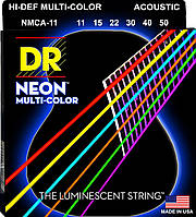 Струны для акустической гитары DR NMCA-11 Hi-Def Neon Multi-Color K3 Coated Medium-Light Acou KM, код: 7291181