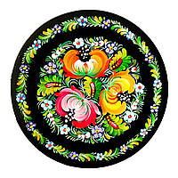 Тарелка декоративная Петриковская роспись ручной работы из дерева 15 см МАКИ Украинский сувенир