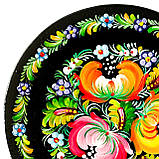 Тарілка декоративна Петриківський розпис ручної роботи з дерева 15 см МАКИ сувенір, фото 2