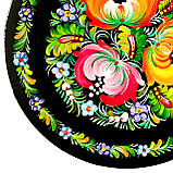 Тарілка декоративна Петриківський розпис ручної роботи з дерева 15 см МАКИ сувенір, фото 3