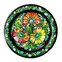 Тарілка декоративна Петриківський розпис ручної роботи з дерева 15 см ЛІТНІЙ БУКЕТ сувенір