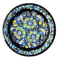 Тарілка декоративна Петриківський розпис ручної роботи з дерева 15 см ЗИМОВИЙ БУКЕТ сувенір