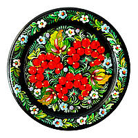 Тарілка декоративна Петриківський розпис ручної роботи з дерева 15 см БУКЕТ КАЛИНИ сувенір