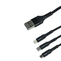 Кабель Remax RC-186 3-in-1 USB Type C Lightning Micro-USB. 3.1A 1.2 m Black PS, код: 7786846