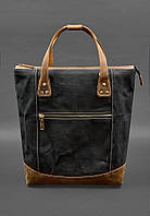 Сумка-рюкзак из канваса и натуральной светло-коричневой кожи BlankNote UN, код: 8321808
