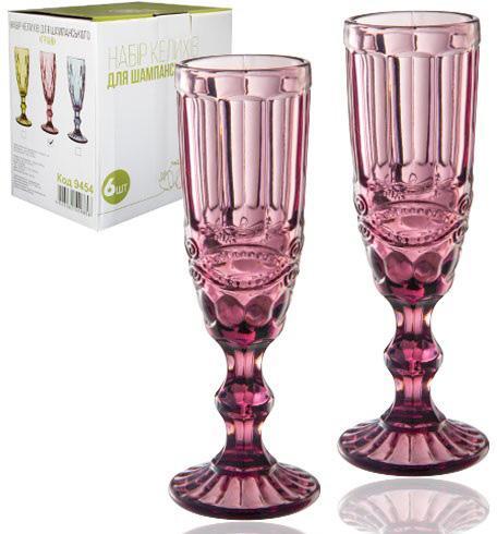 Набір із 6 келихів для шампанського Elodia Lux Вінтаж 180 мл рожеве скло DP64043 ST SC, код: 8382566