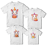 Комплект футболок белые Фэмили Лук Family Look для всей семьи Семья мышей в праздничных колпа FS, код: 8380639