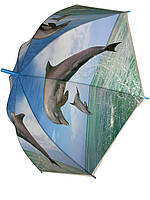 Женский зонт-трость полуавтомат с голубой ручкой от SWIFTS с дельфином 0335-4 GT, код: 8027252