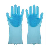 Силіконові рукавиці SUNROZ для миття посуду зі щіточкою Блакитний (SUN2569) ES, код: 366907