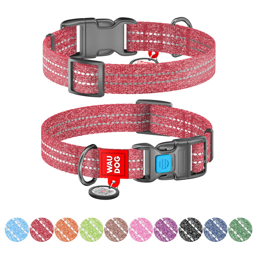 Нашийник для собак з відновленої бавовни WAUDOG Re-cotton з QR-паспортом, світловідбивний, пластиковий, фото 1