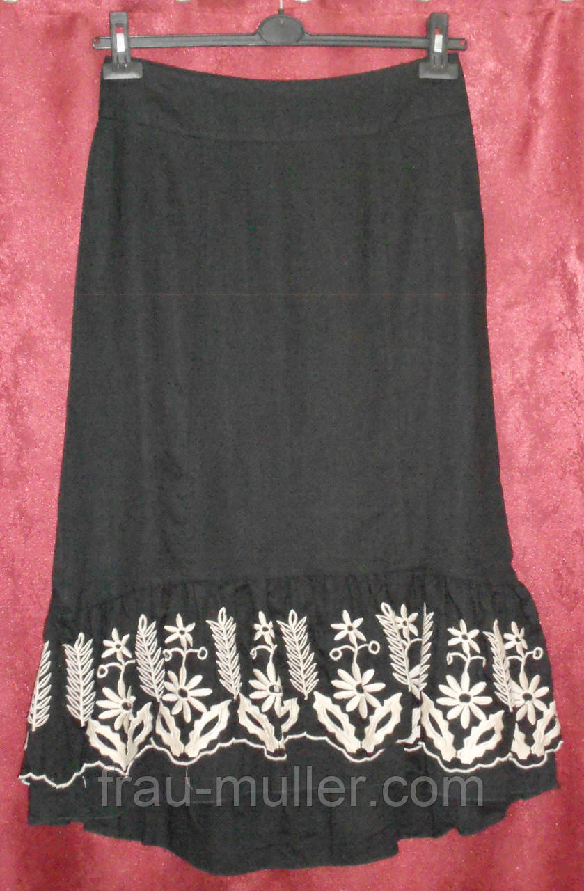 Спідниця жіноча лен чорна з контрастною вишивкою на оборці 44 46 Solar, фото 1