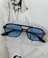 Сонцезахисні окуляри з подвійною переносицею унісекс Леопардовий з блакитним (0681)