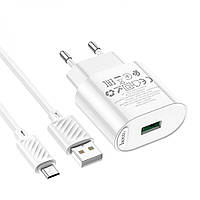 Сетевое зарядное устройство с кабелем Hoco C109A QC FCP и AFC 18 Вт USB - Micro USB KV, код: 8216690