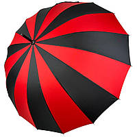 Женский зонт-трость на 16 спиц с контрастными секторами полуавтомат от фирмы Toprain красный US, код: 8324152