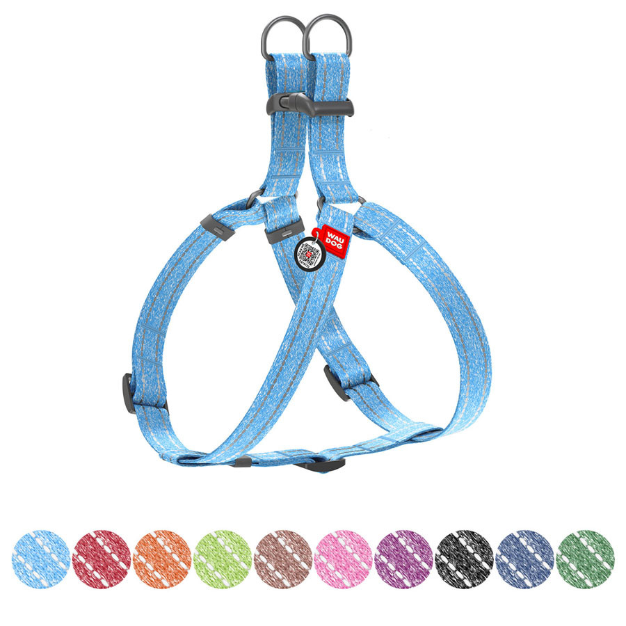 Шлея з відновленої бавовни WAUDOG Re-cotton з QR-паспортом, світловідбивна, пластиковий фастекс, M, Ш 20, фото 1