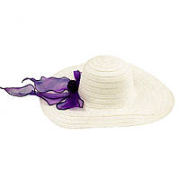 Шляпа соломенная Summer hat Ассиметрия 56-58 фиолетовый бант Белый (13569) BK, код: 1895897