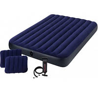 Матрас надувной двухместный с подушками Intex 64765 152х203х25 см Синий TH, код: 7408089