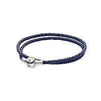 Синій шкіряний браслет зі срібним замком Pandora Синій 590705CDB TR, код: 7360030