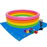 Дитячий надувний басейн Intex 56441-2 Веселка 168 х 46 см з кульками 10 шт. підстилкою насосом SC, код: 7428132, фото 2