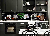 Наклейка на скинали Zatarga на кухню «Кофе и Орхидеи» 600х2500 мм виниловая 3Д наклейка кухон GT, код: 5867256