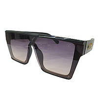 Солнцезащитные очки маска в черной оправе LV с линзой серо-персикового градиента