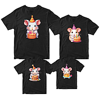 Комплект футболок черных Фэмили Лук Family Look для всей семьи Семья мышей в праздничных колп CP, код: 8380640