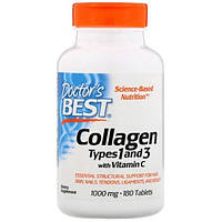 Комплекс для кожи, волос, ногтей Doctor's Best Collagen Types 1 and 3 with Vitamin C 1000 mg TR, код: 7517643