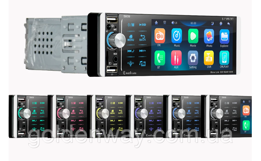 Автомагнітола 1 DIN MP5 PODOFO 5009 Window CE Apple CarPlay Androidauto Bluetooth екран 5"