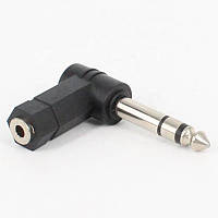 Перехідник аудіо Lucom Jack 3.5mm 3pin-6.3mm F M адаптер 90° Stereo чорний (62.09.8047) TN, код: 7455003