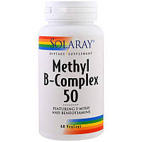 Витамины группы В, Solaray, Methyl B-Complex 50, 60 вегетарианских капсул (29188) SX, код: 1535926