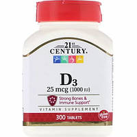 Витамин D 21st Century Vitamin D3 1000 IU 300 Tabs SM, код: 7907855