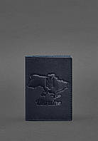 Кожаная обложка для паспорта с картой Украины синий краст BlankNote XN, код: 8132075
