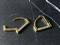 Женские серьги-конго (кольца) Xuping Треугольники позолоченные с камнями позолота 18К в Бархатном футляре