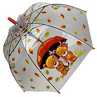 Детский прозрачный зонт-трость полуавтомат с яркими рисунками мишек от Rain Proof с оранжевой CS, код: 8324181