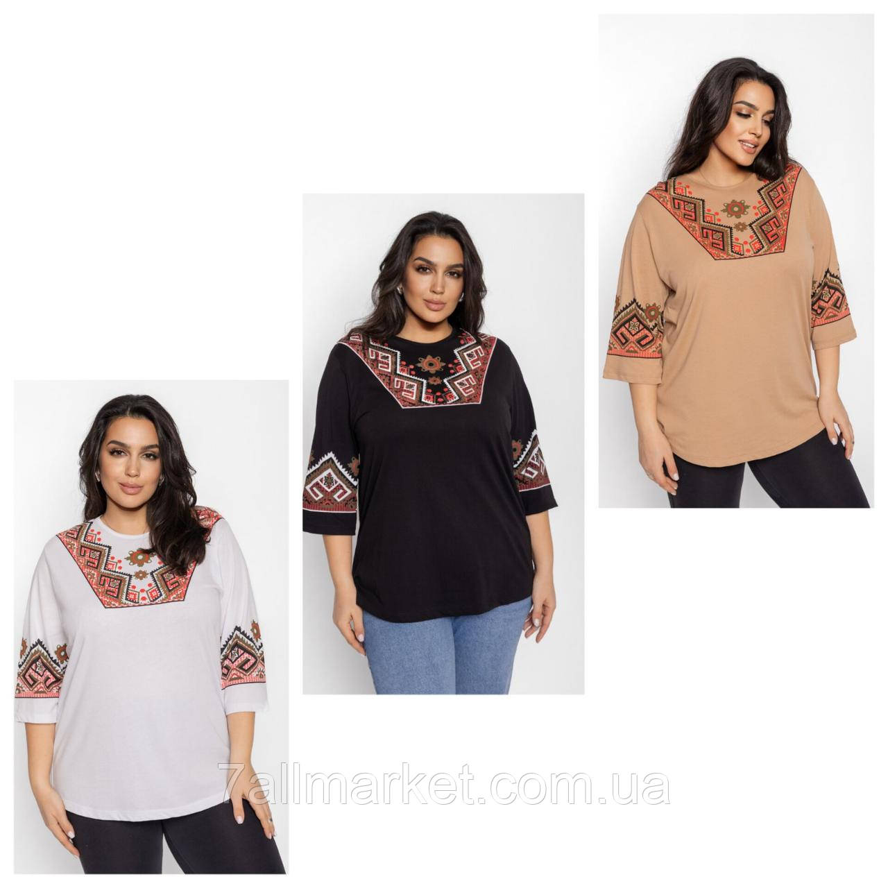 Блузка жіноча ошатна з вишивкою розміри XL-4XL (5 кв) "FIESTA" купити недорого від прямого постачальника
