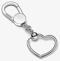 Срібний Брелок для ключів із кулоном Серце, із логотипом Pandora, Пандора моментс, Срібний Брелок для шармів, намистин з серцем