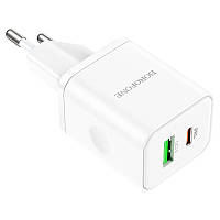 Сетевое зарядное устройство Borofone BN7 2 USB-C 20W и USB 18W PD QC AFC FCP Белый KB, код: 7847093