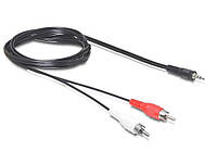 Кабель аудіо-сигнальний Delock Jack 3.5mm 3pin-RCAx2 M M 10.0m AWG29 Red White чорний (70.08. TE, код: 7453679