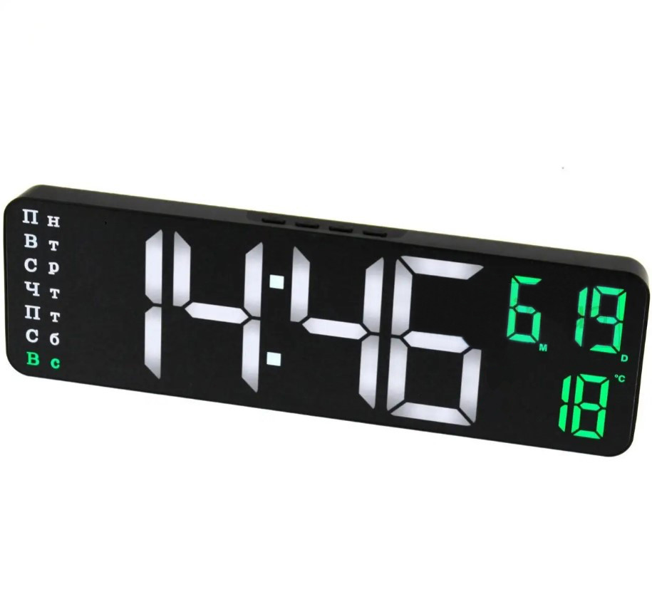 Годинник настільний SM-601 8766 з біло-зеленою підсвіткою, чорний, фото 1