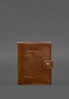 Кожаная обложка-портмоне на паспорт с гербом Украины 25.0 Светло-коричневая BlankNote XN, код: 8321840