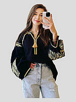 Женская рубашка вышиванка с колосьями черно-желтый